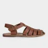 Calfskin Leather Fisherman Sandals in Cognac sold by Gardenheir