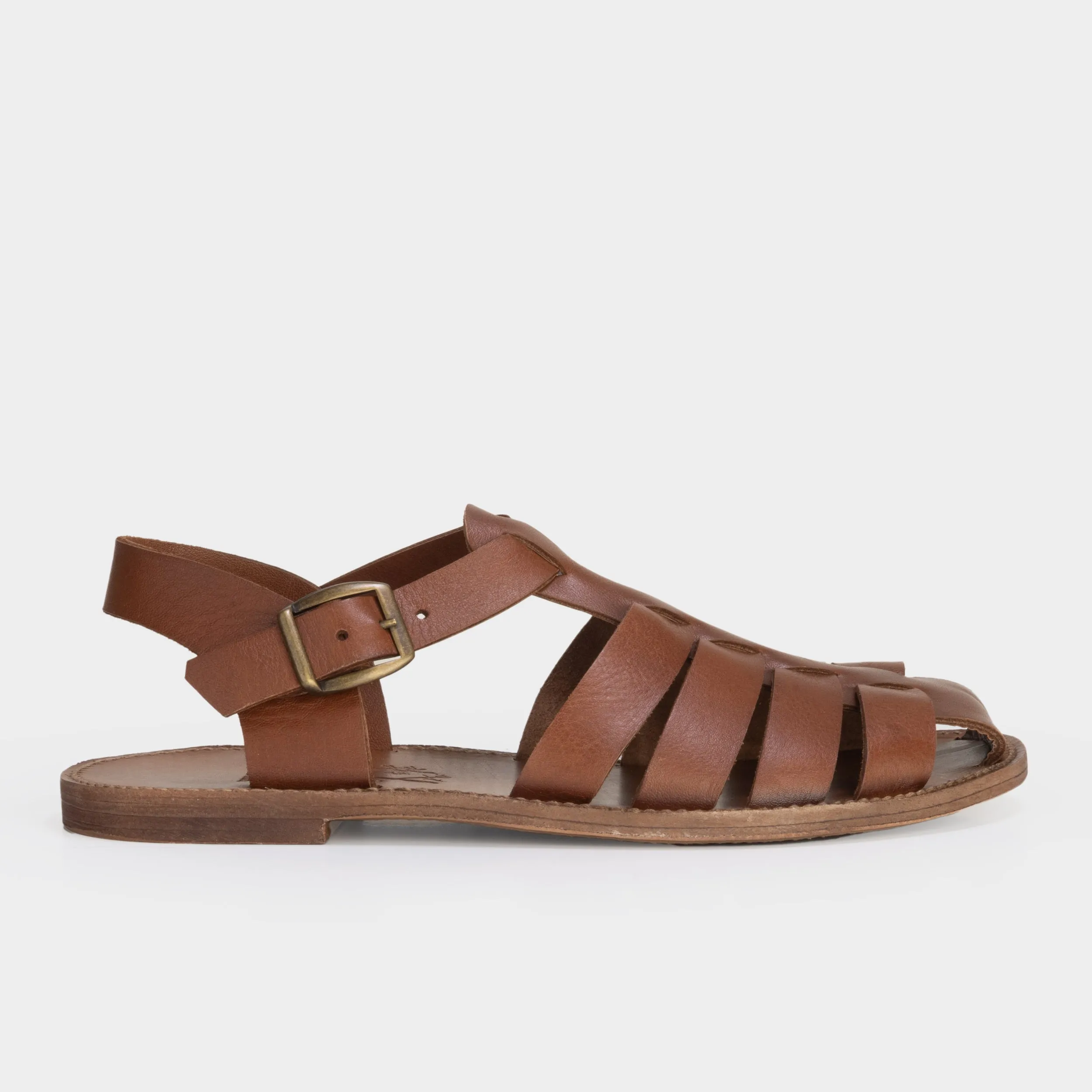 Calfskin Leather Fisherman Sandals in Cognac sold by Gardenheir product image thumbnail 3
