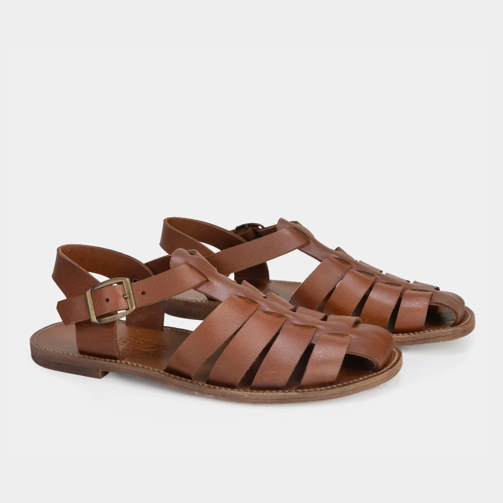 Calfskin Leather Fisherman Sandals in Cognac sold by Gardenheir