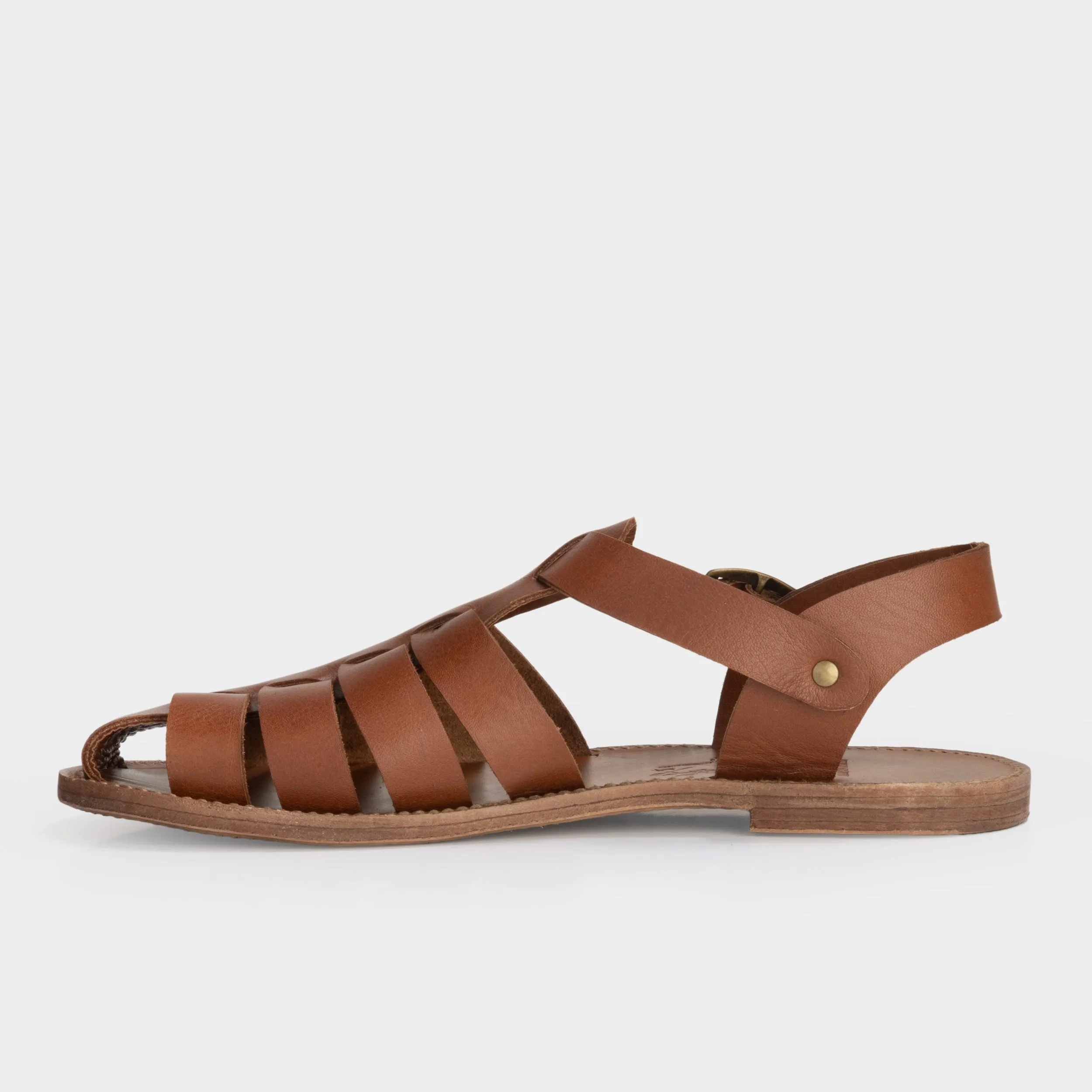 Calfskin Leather Fisherman Sandals in Cognac sold by Gardenheir product image thumbnail 4