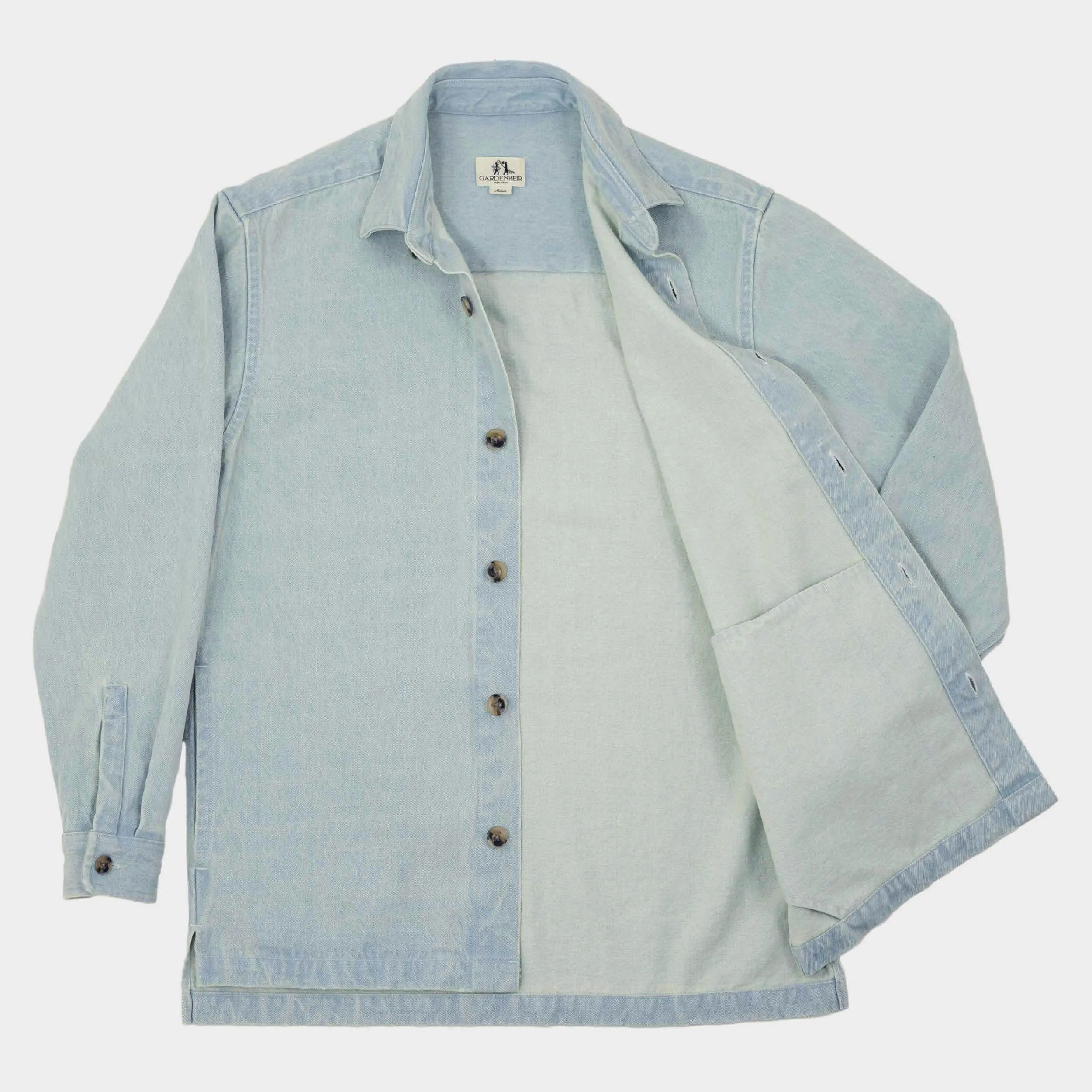 Japanese Denim Overshirt with Pockets in Light Denim sold by Gardenheir
