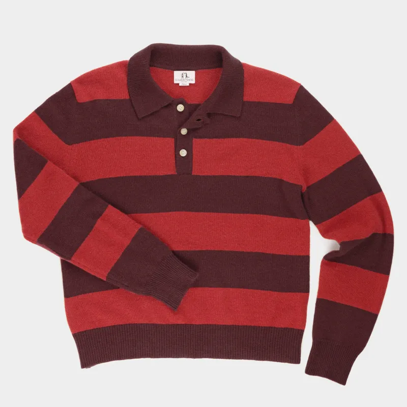 Himalayan Cashmere Striped Rugby Sweater in Oxblood/Poppy sold by Gardenheir