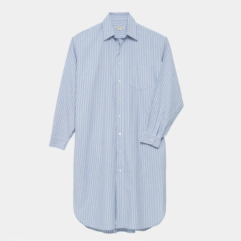 Cotton Oxford Long Gardening Chemise in Blue Stripe made by Gardenheir