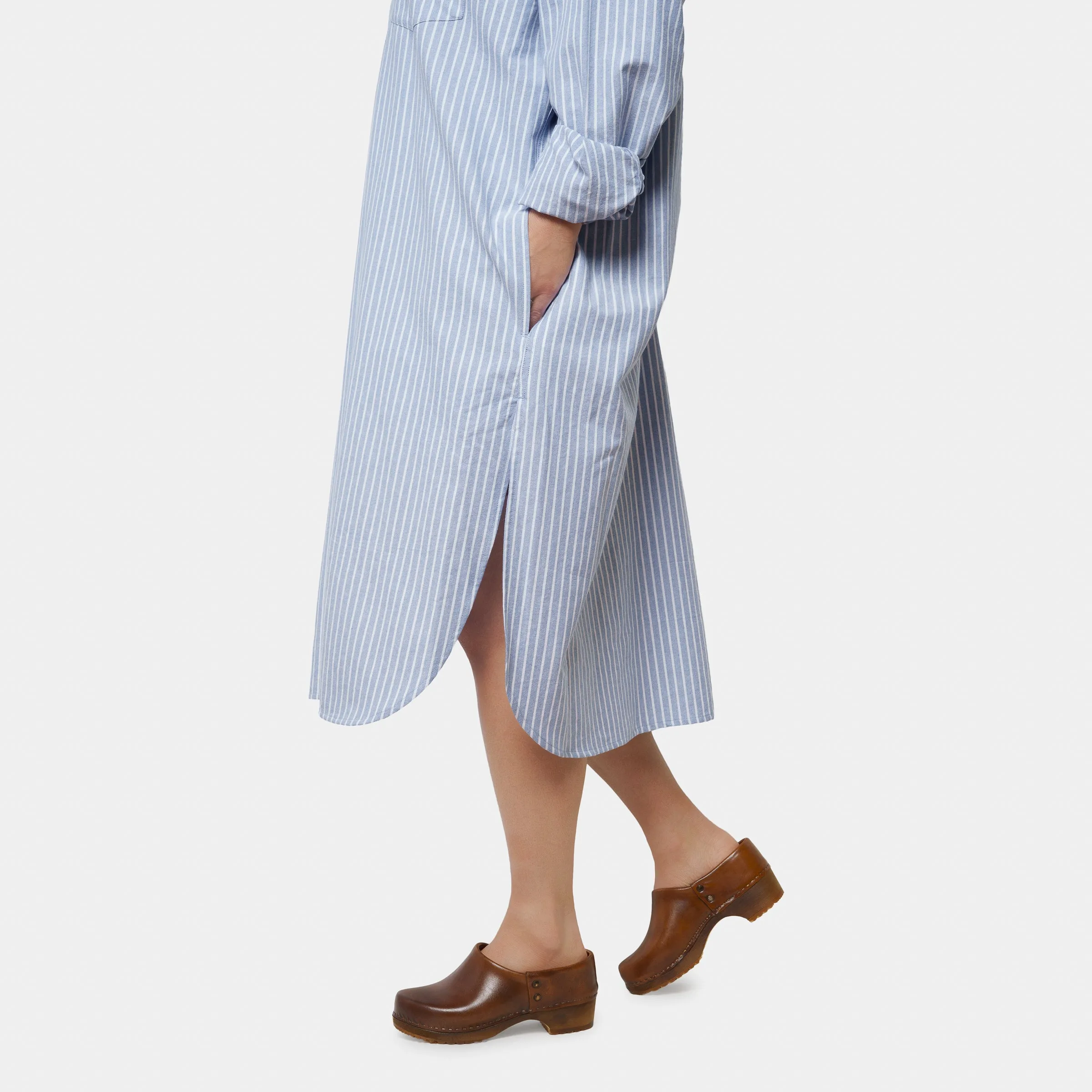 Cotton Oxford Long Gardening Chemise in Blue Stripe sold by Gardenheir product image thumbnail 3