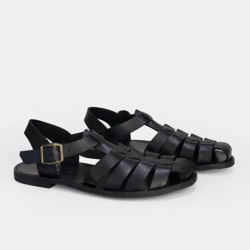 Calfskin Leather Fisherman Sandals in Black sold by Gardenheir