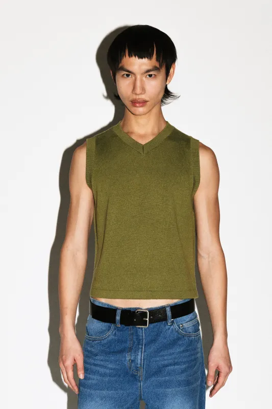Berkeley Merino V-Neck Vest  |  Dill sold by California Arts