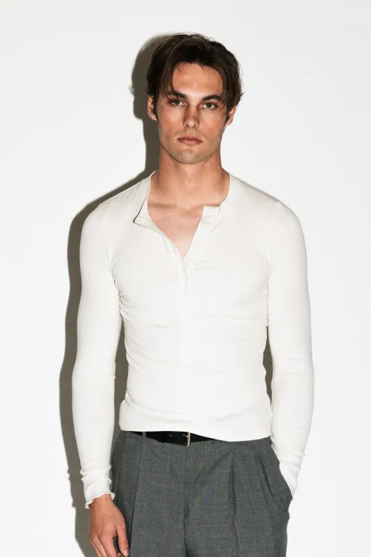 Murray Slim Long Sleeve Silk Henley  |  Milk sold by California Arts