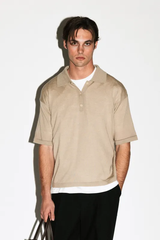 Deane Oversized Merino Polo | Travertine sold by California Arts