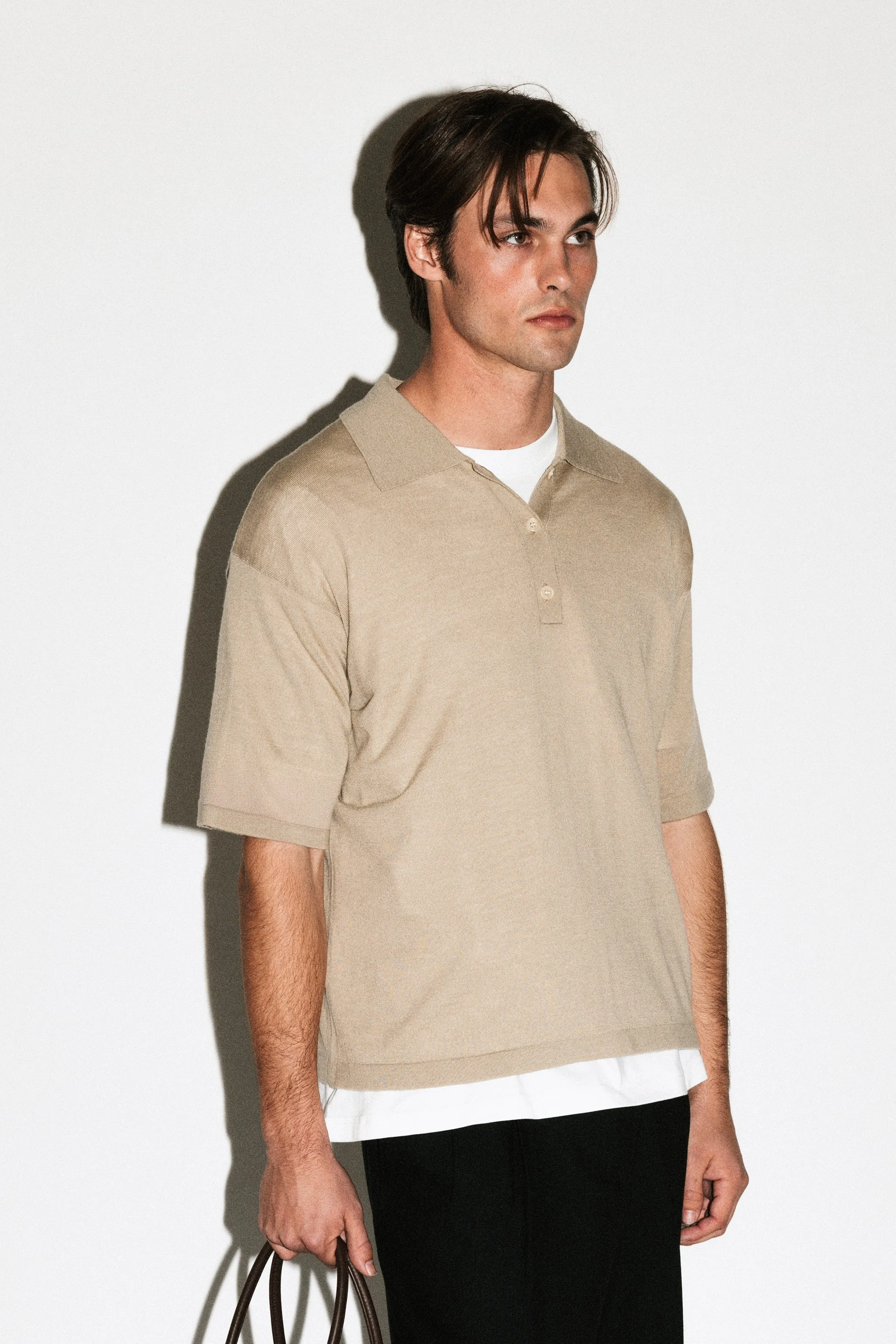 Deane Oversized Merino Polo | Travertine sold by California Arts product image thumbnail 2