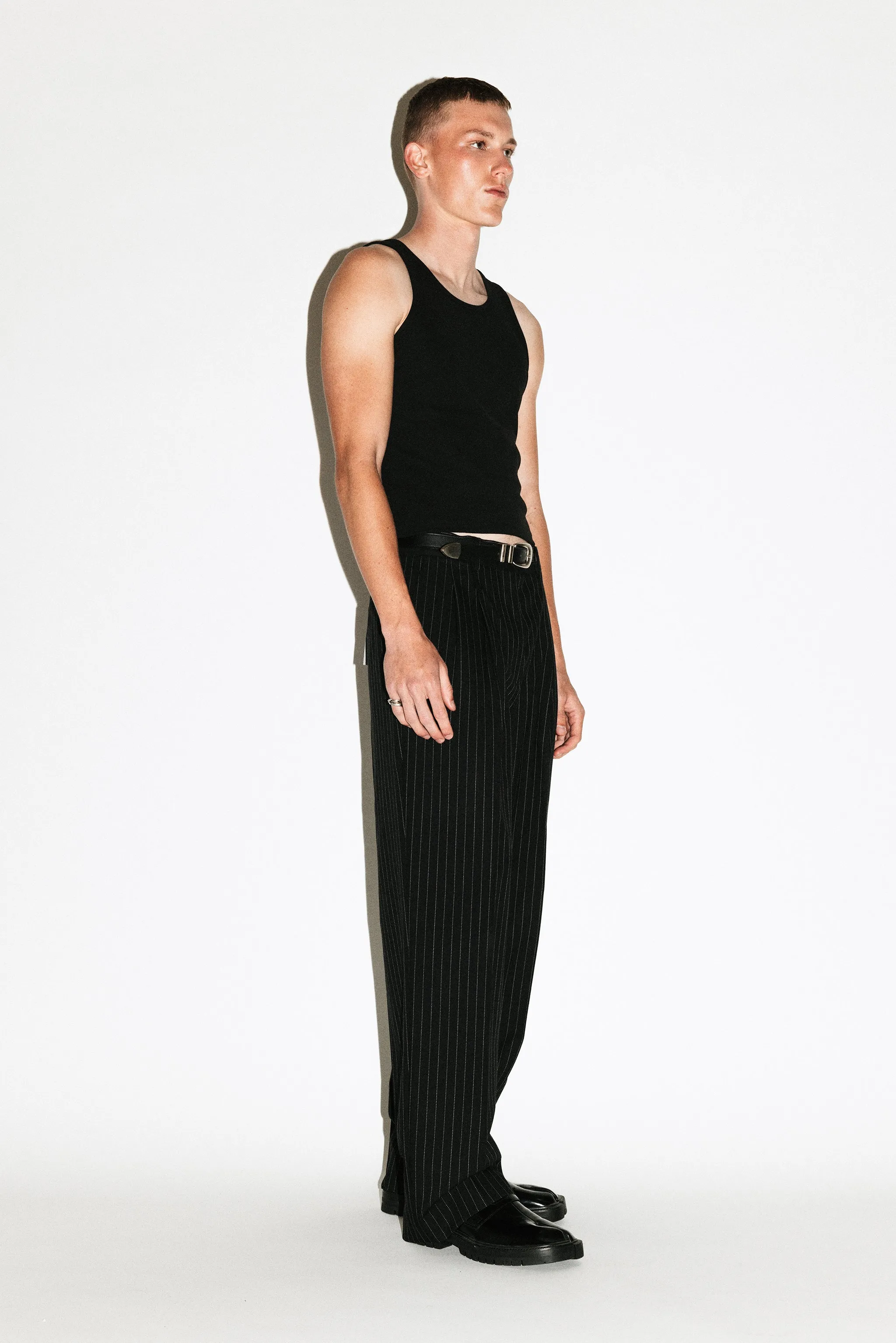 Dume Wide-Leg Ultra-Pleated Trouser | Pinstripe sold by California Arts product image thumbnail 2