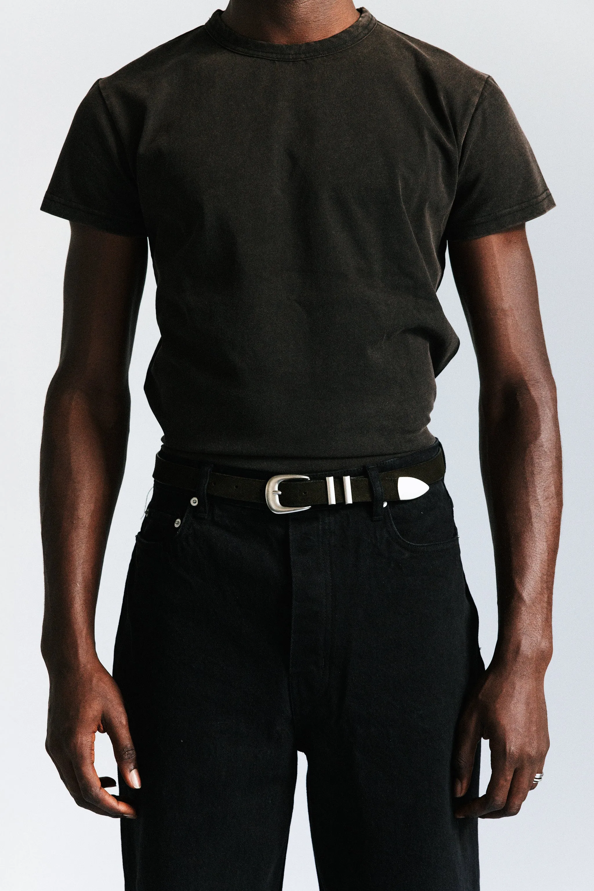 Wilshire Western Leather Belt | Charcoal Suede sold by California Arts