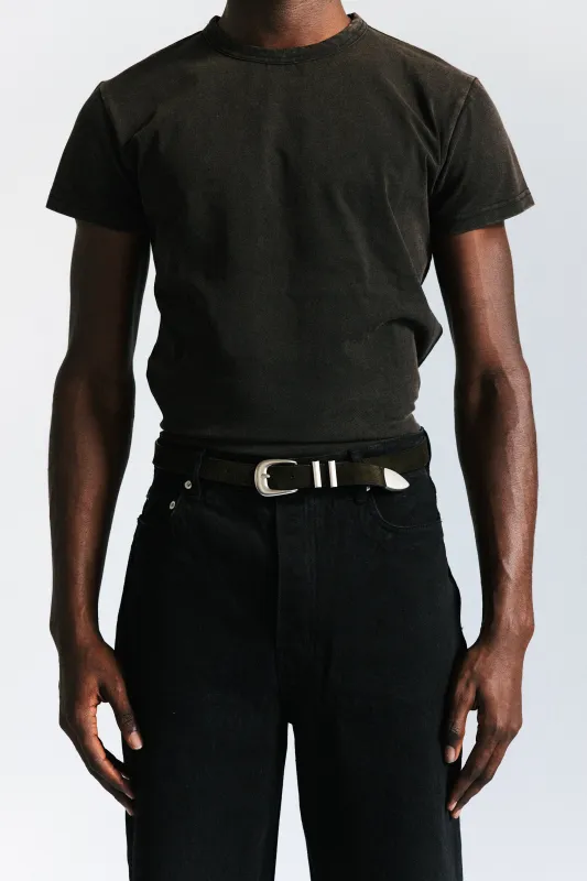 Wilshire Western Leather Belt  |  Moss Suede sold by California Arts