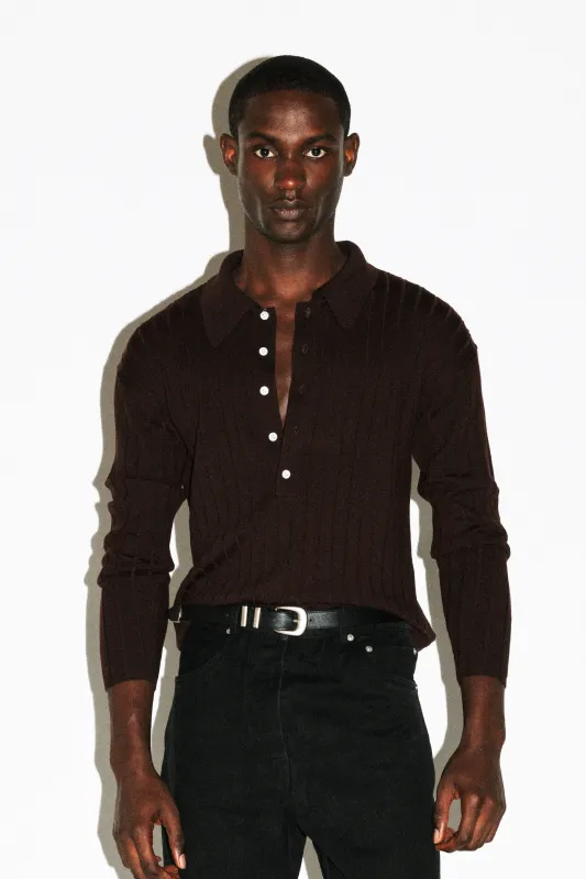 Vista Ribbed Wool Polo  |  Chocolate Brown sold by California Arts