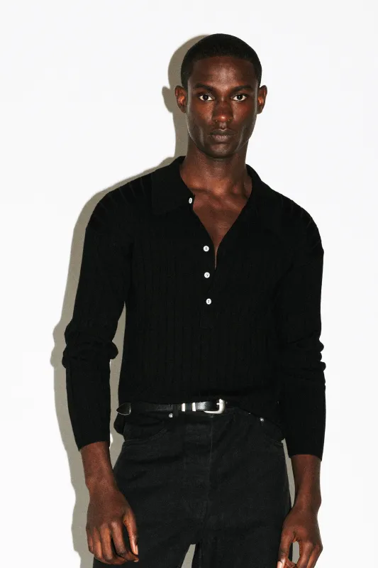 Vista Ribbed Wool Polo | Black sold by California Arts