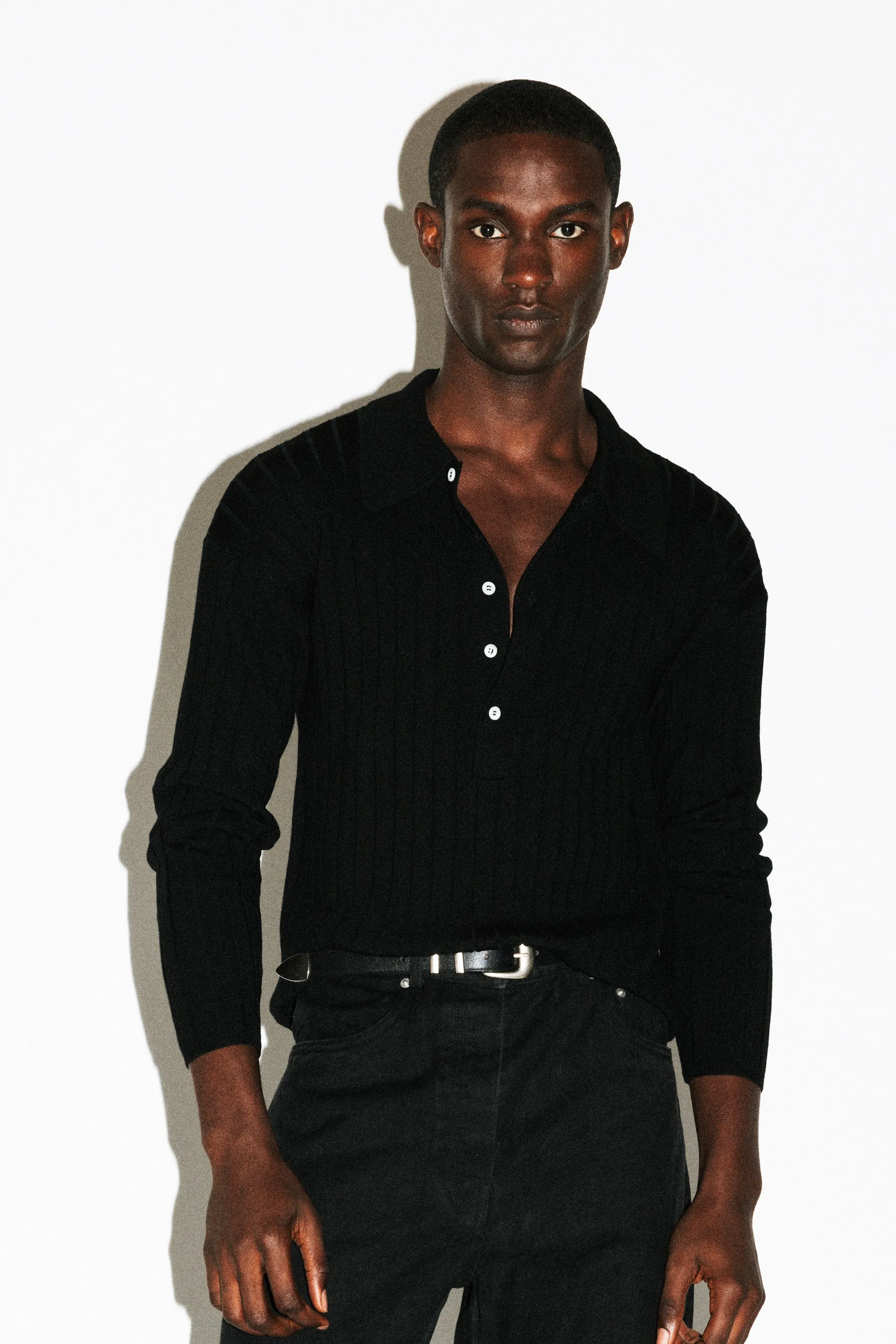 Vista Ribbed Wool Polo | Black sold by California Arts
