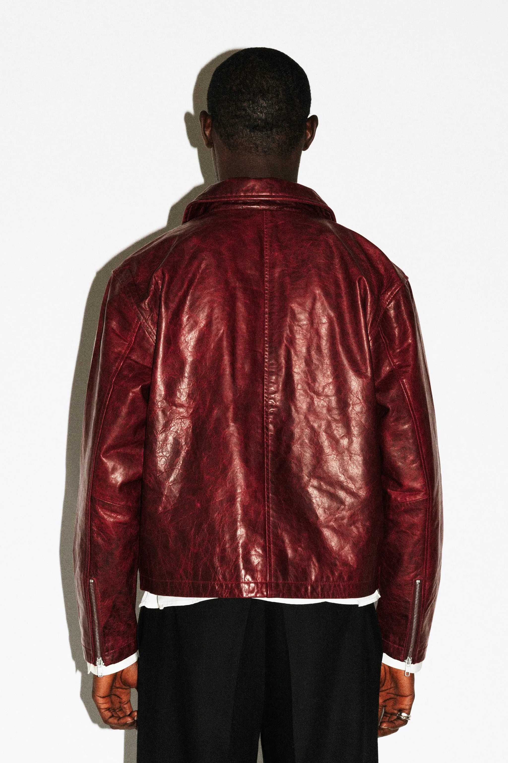 Fairfax Leather Blouson | Cherry sold by California Arts product image thumbnail 4