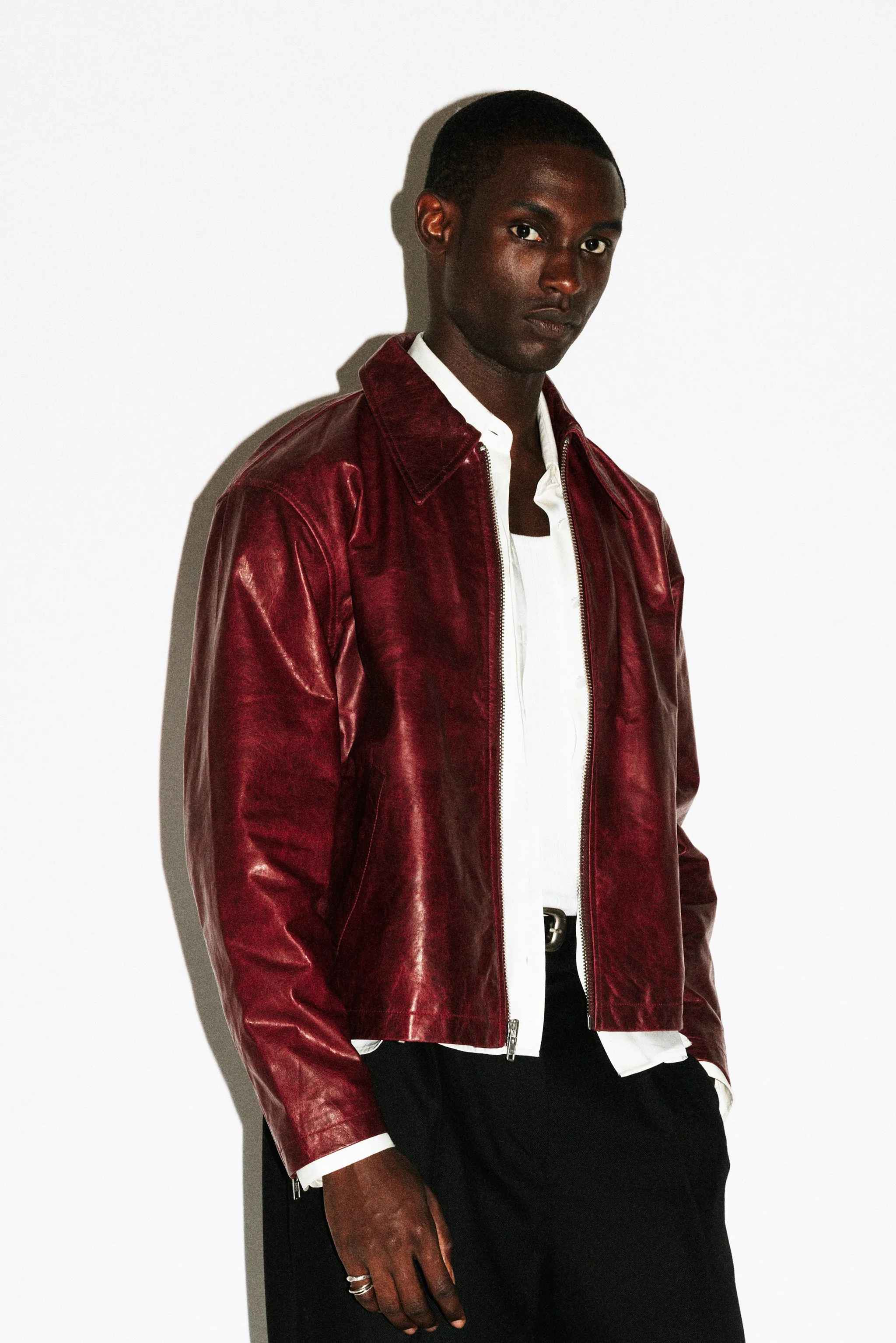 Fairfax Leather Blouson | Cherry sold by California Arts product image thumbnail 2