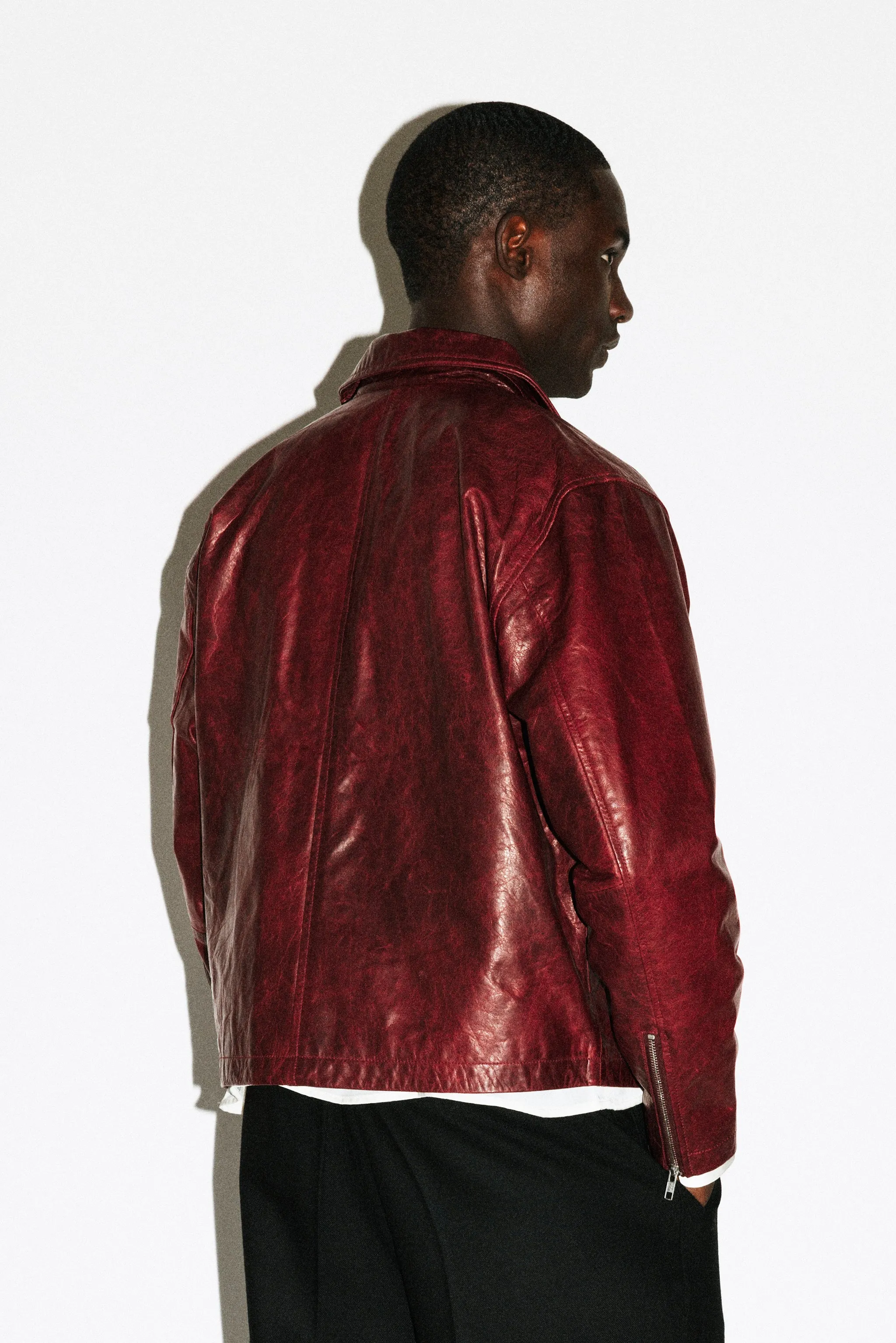 Fairfax Leather Blouson | Cherry sold by California Arts product image thumbnail 3