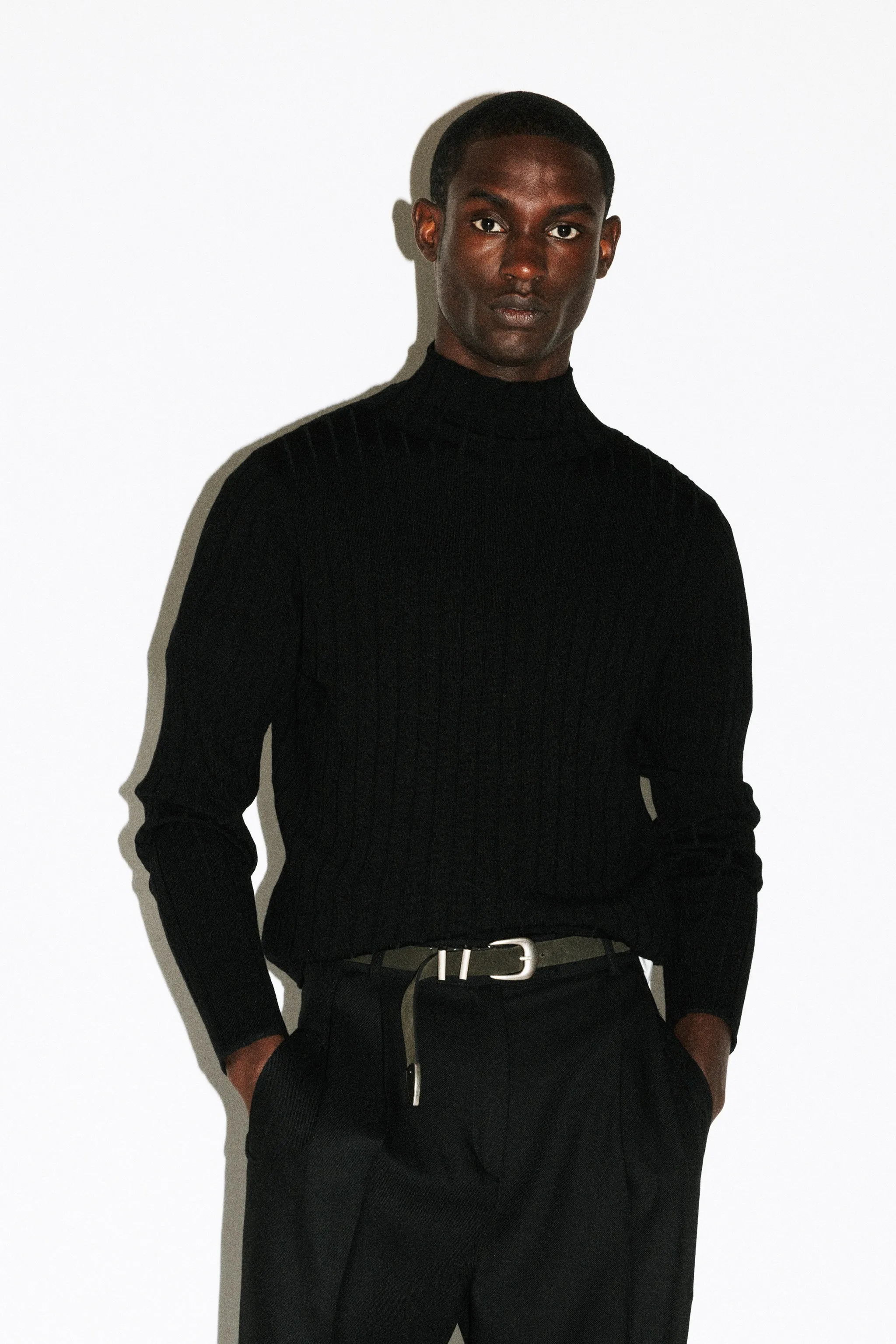 Dayton Slim Ribbed Wool Mockneck | Black sold by California Arts