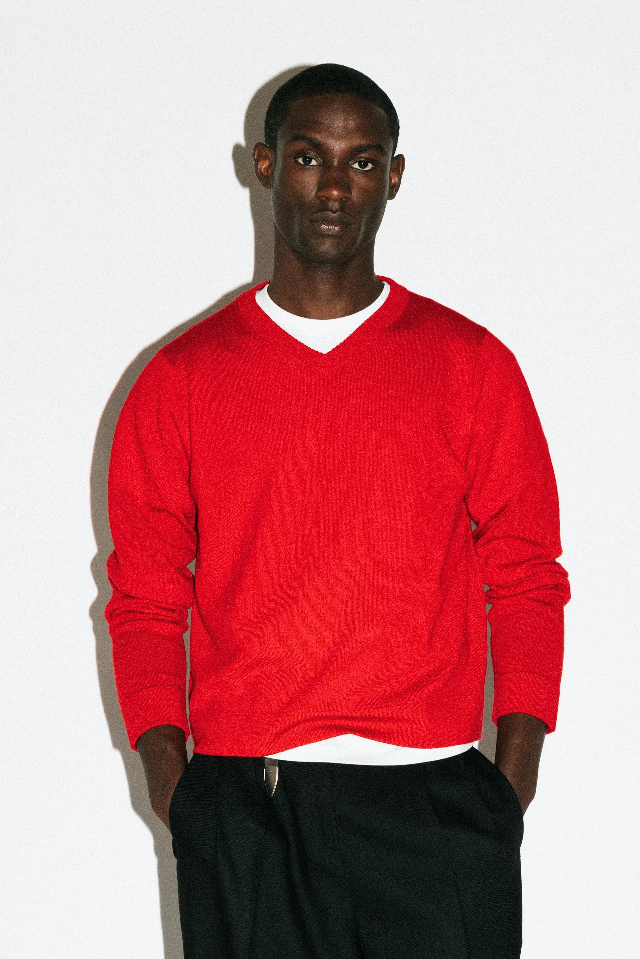 Hammer 90s Fit V-Neck Sweater | Red sold by California Arts