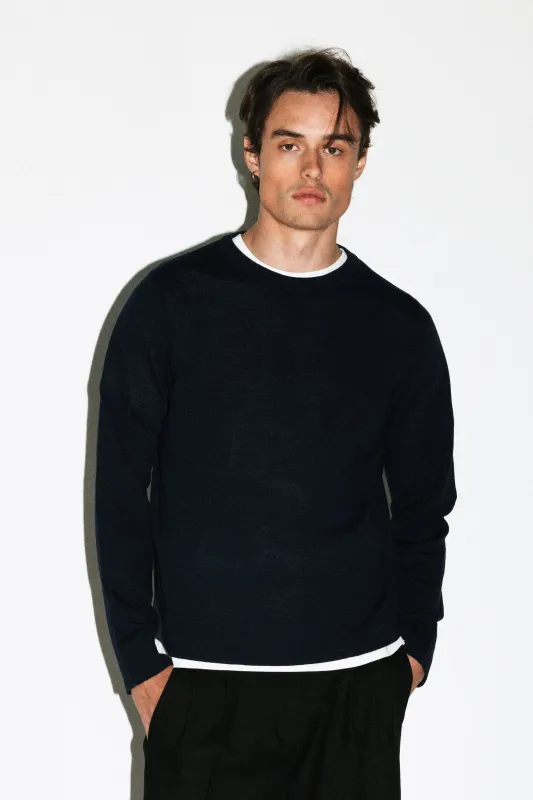 Hauser 90s Fit Crewneck Sweater  |  Navy sold by California Arts