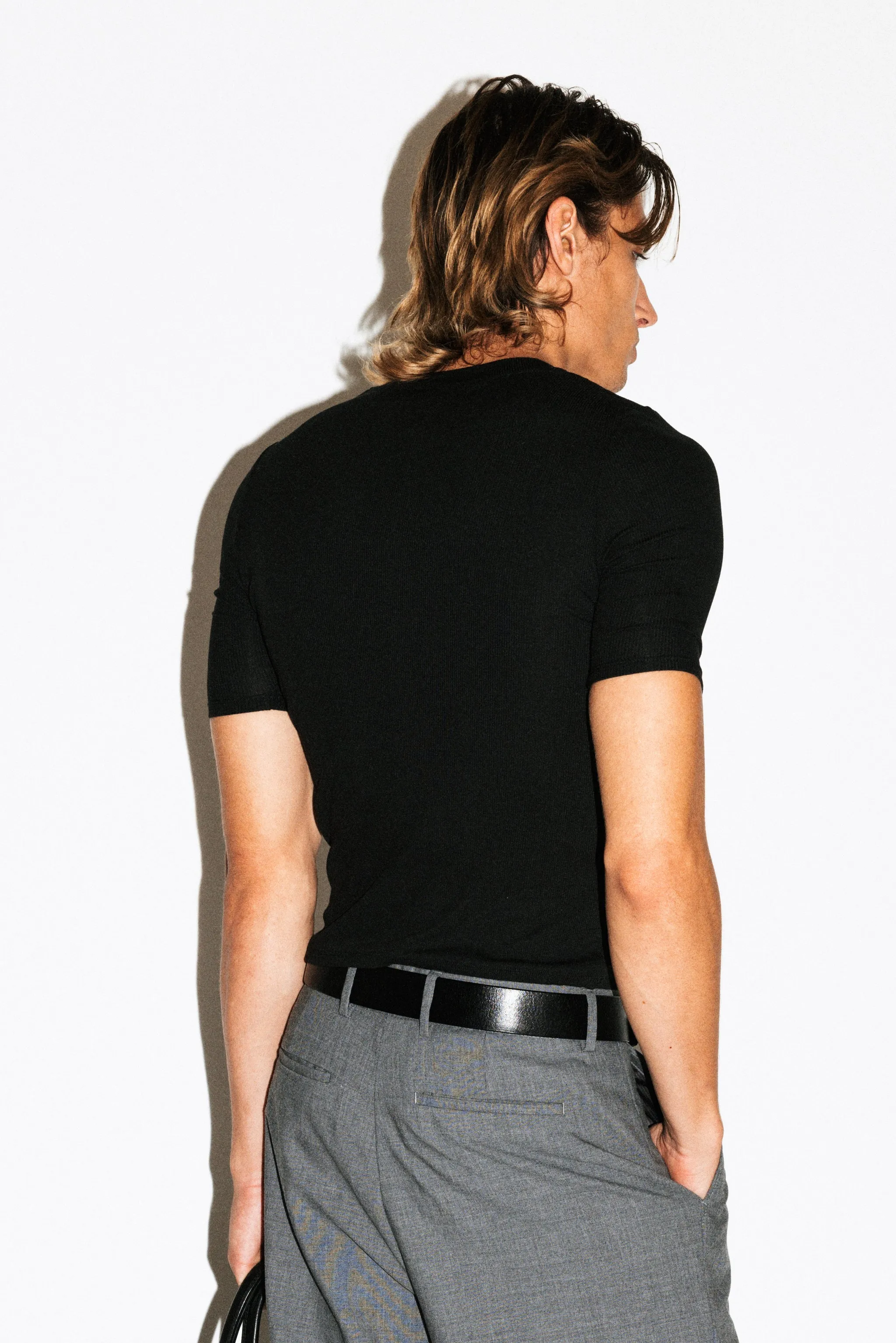 Maltman Slim Short Sleeve Silk Henley | Black sold by California Arts product image thumbnail 3
