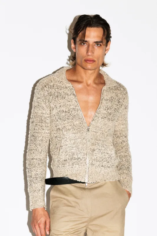 Hoover Textural Slim Zip Cardigan  |  Pepper Beige sold by California Arts