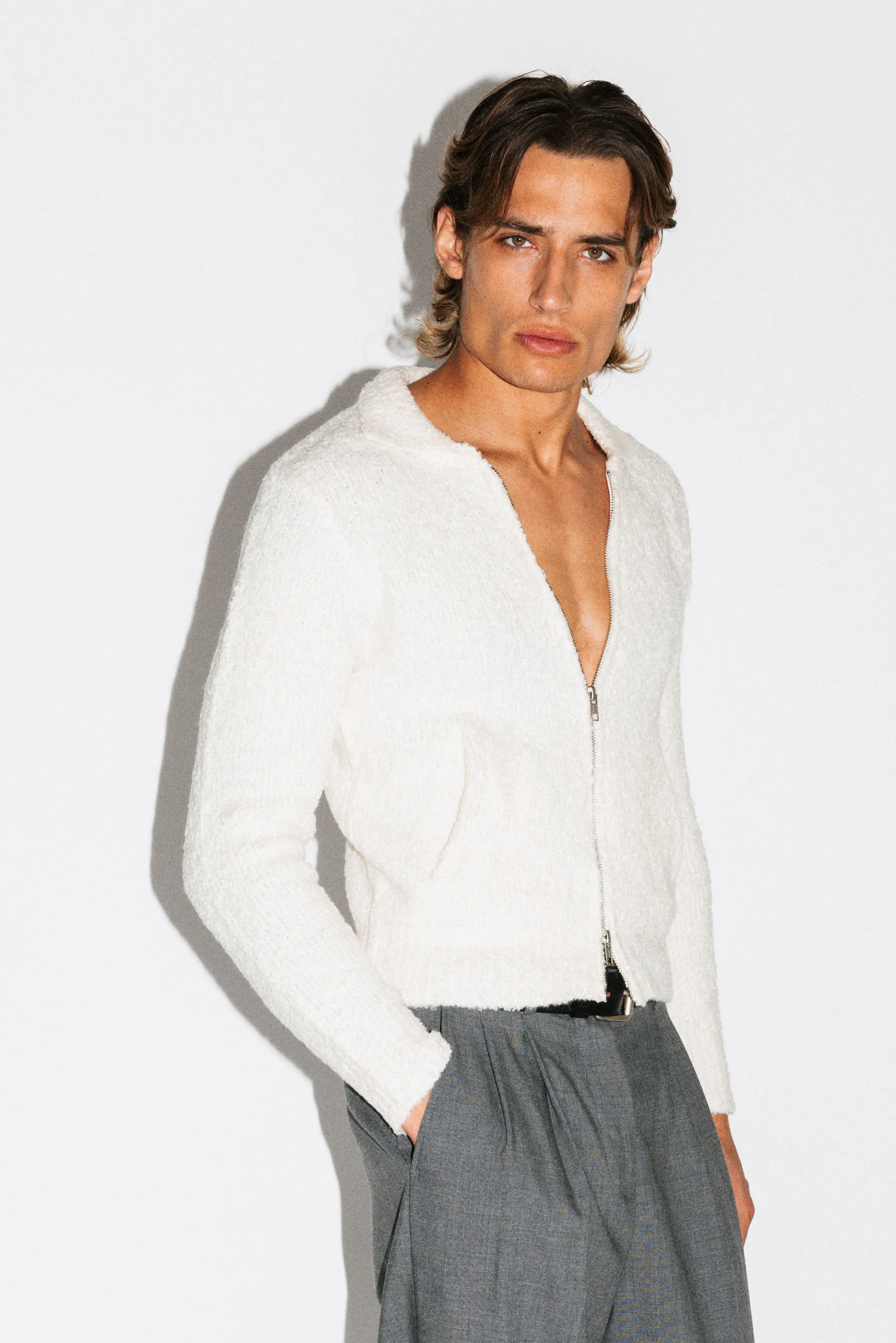 Hoover Textural Slim Zip Cardigan | Off-White sold by California Arts product image thumbnail 2