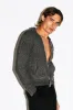 Hoover Textural Slim Zip Cardigan | Charcoal Grey sold by California Arts