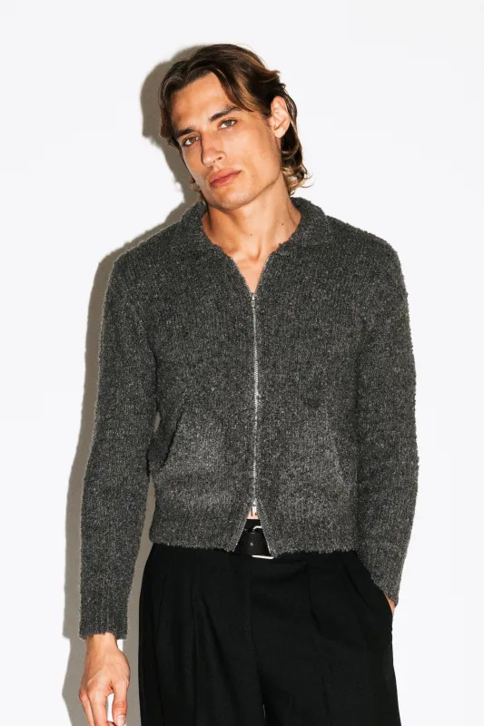 Hoover Textural Slim Zip Cardigan  |  Charcoal Grey sold by California Arts