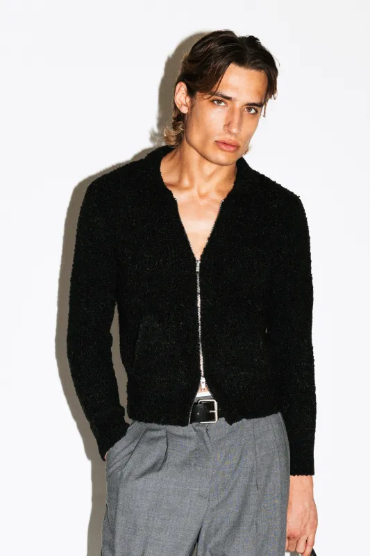 Hoover Textural Slim Zip Cardigan  |  Black sold by California Arts