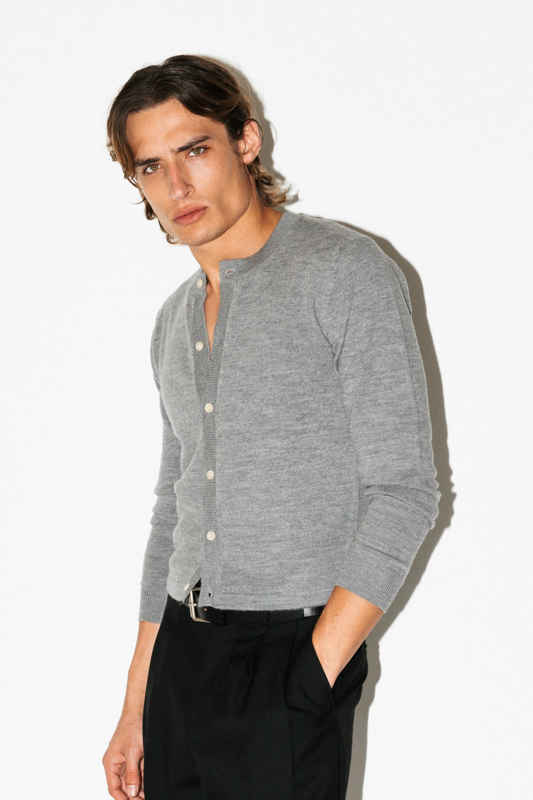 Almont Slim Crew Cardigan | Grey Melange sold by California Arts product image thumbnail 2