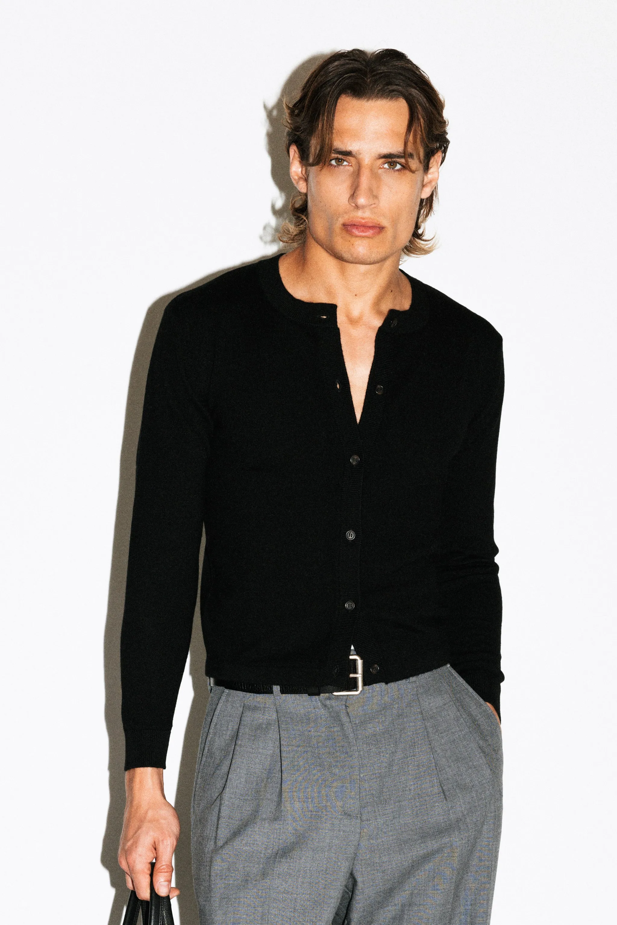 Almont Slim Crew Cardigan | Black sold by California Arts