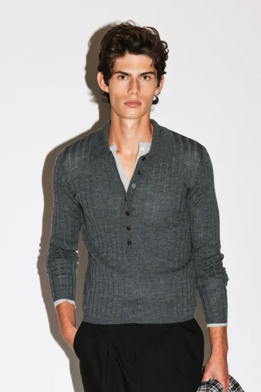 Harland Ribbed Knit Polo  |  Grey Melange sold by California Arts