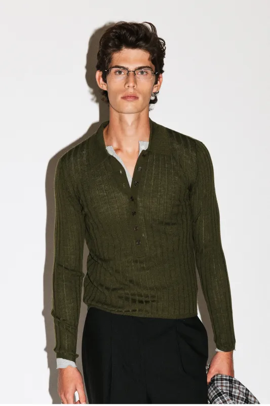 Harland Ribbed Knit Polo | Moss sold by California Arts