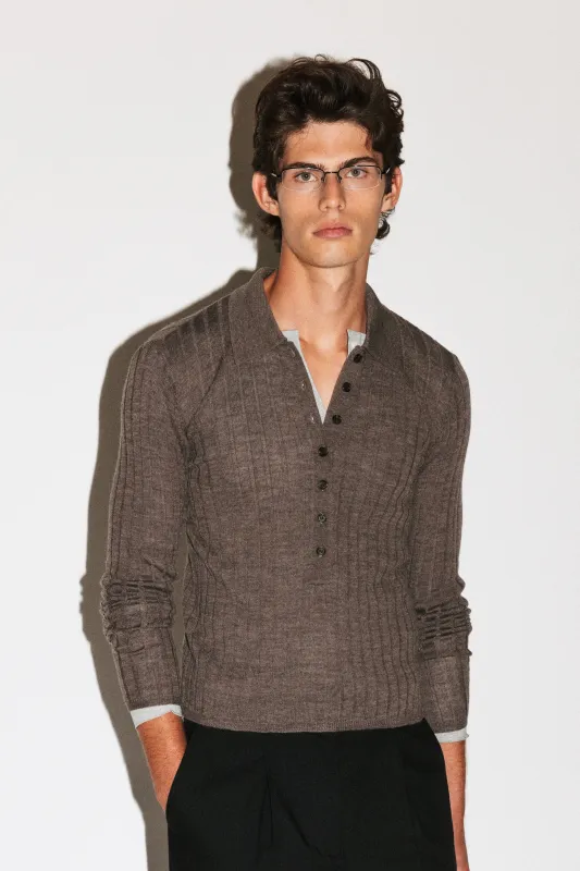 Harland Ribbed Knit Polo  |  Taupe Melange sold by California Arts