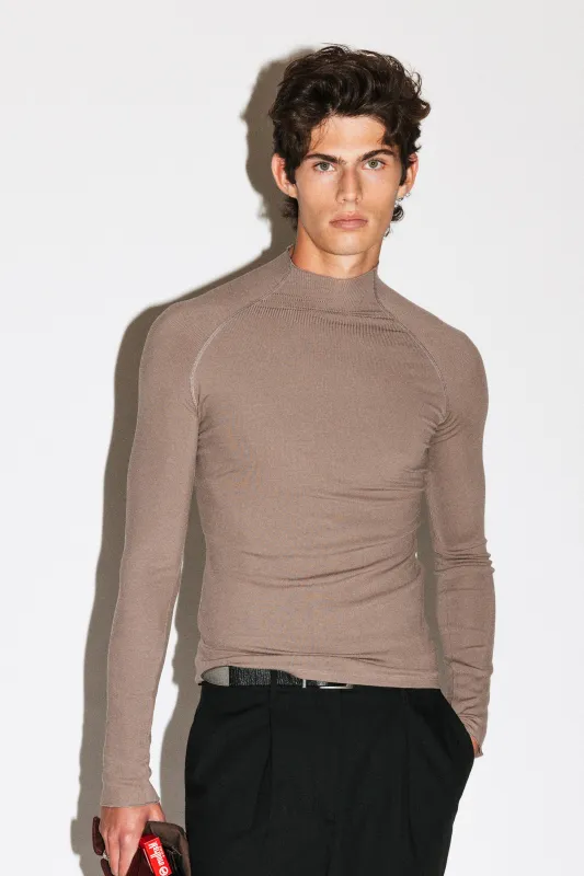 Lloyd Slim Silk Mockneck | Taupe sold by California Arts