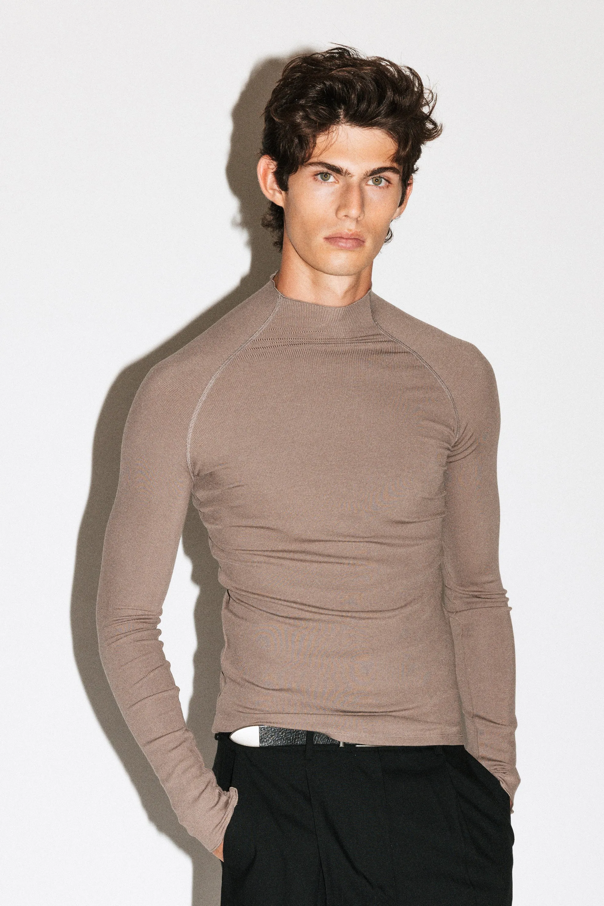 Lloyd Slim Silk Mockneck | Taupe sold by California Arts product image thumbnail 2