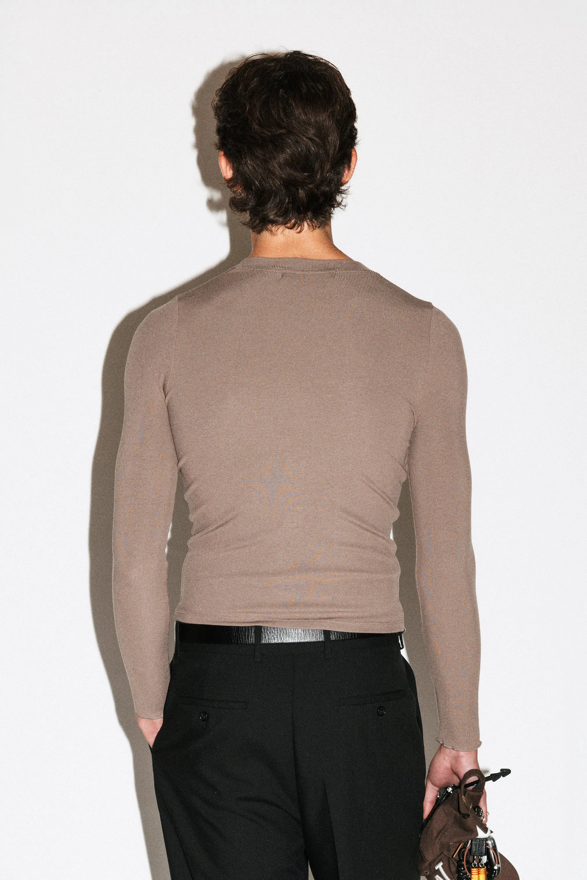 Murray Slim Long Sleeve Silk Henley | Taupe Brown sold by California Arts product image thumbnail 4