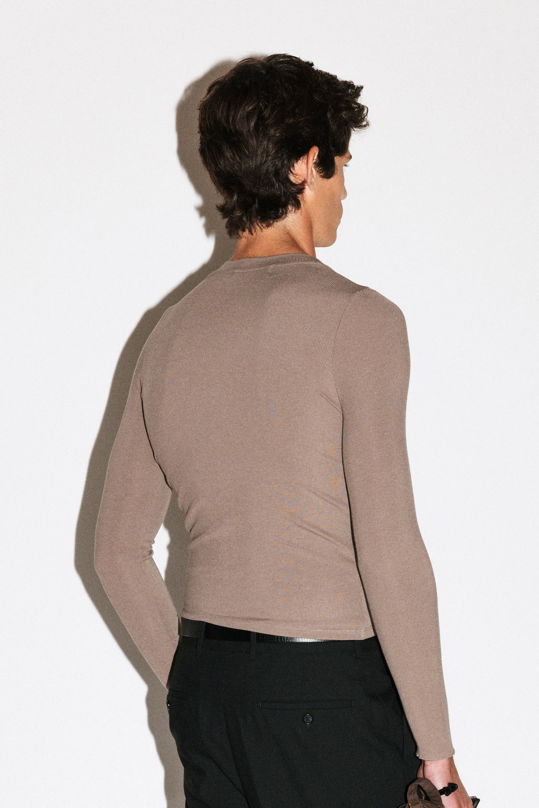Murray Slim Long Sleeve Silk Henley | Taupe Brown sold by California Arts product image thumbnail 3