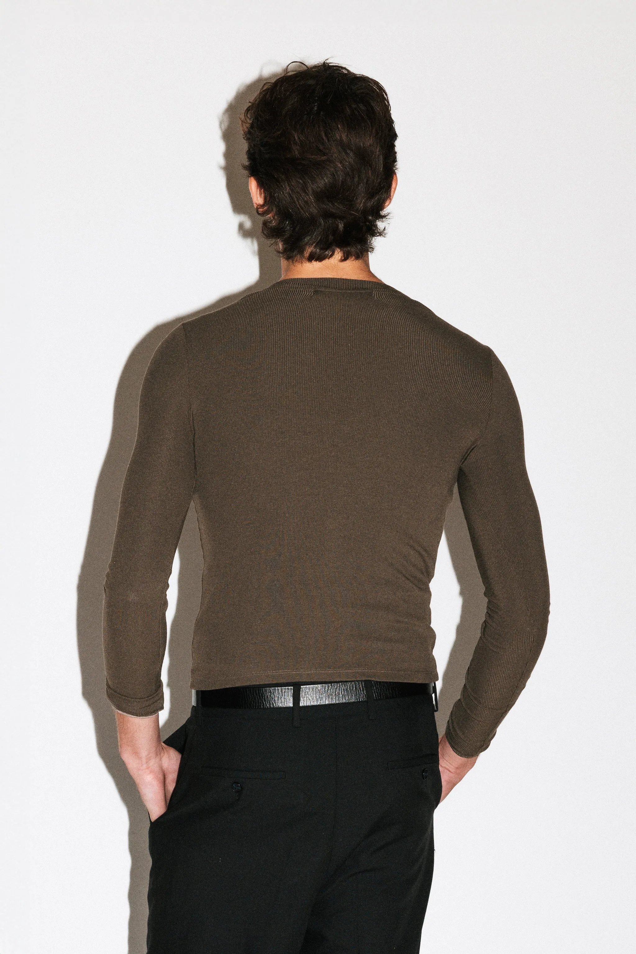Murray Slim Long Sleeve Silk Henley | Olive sold by California Arts product image thumbnail 4