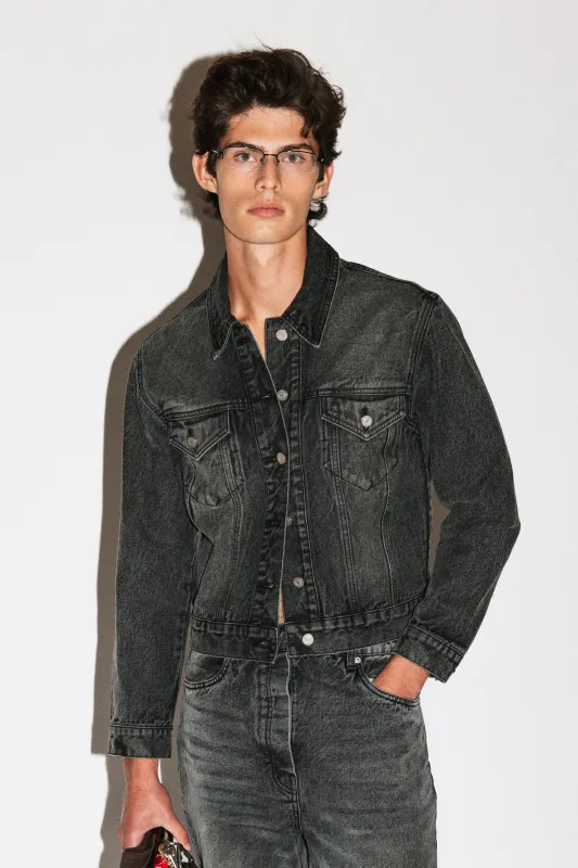 Runyon Fitted Western Denim Jacket  |  Grey Rinse sold by California Arts