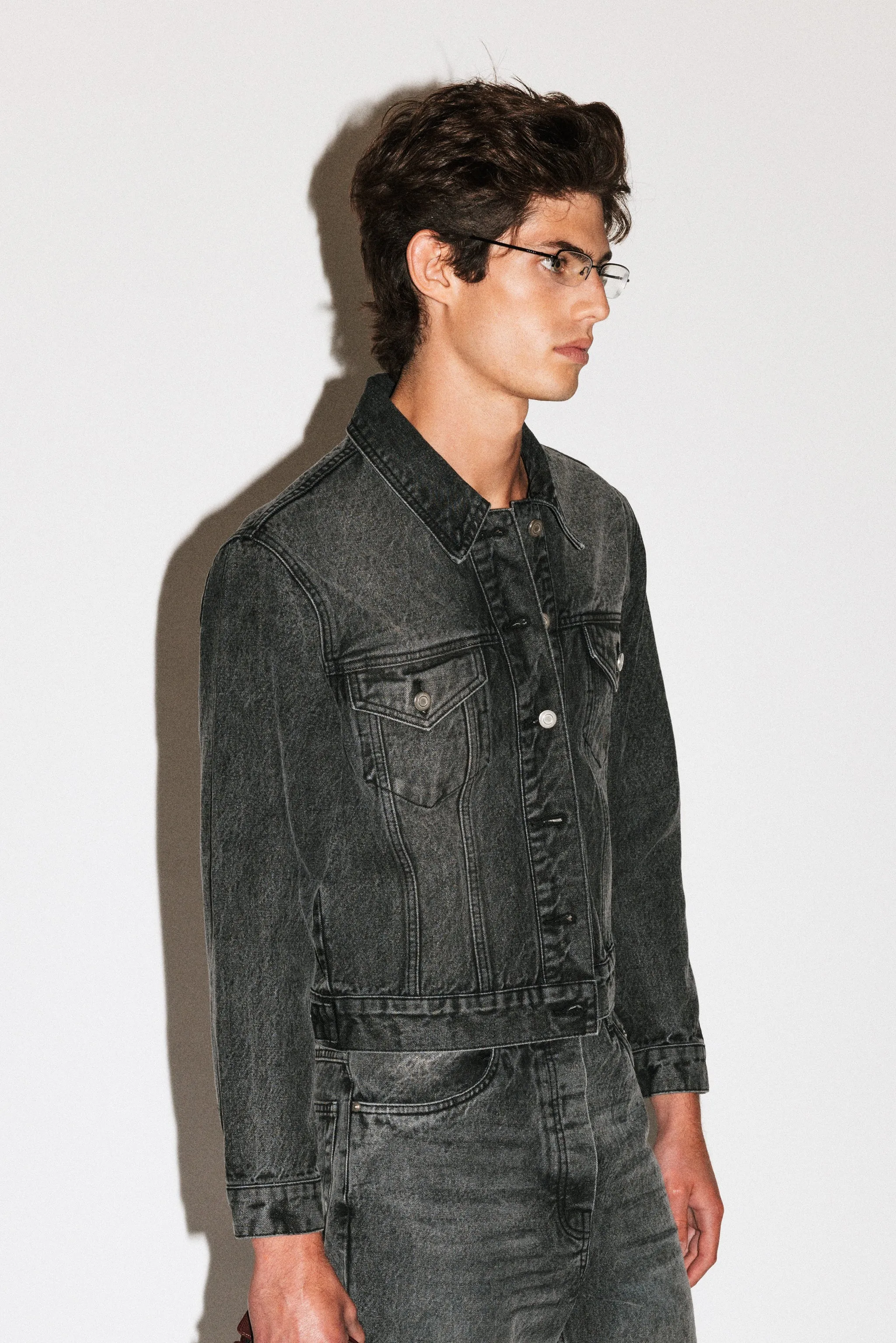 Runyon Fitted Western Denim Jacket | Grey Rinse sold by California Arts product image thumbnail 2