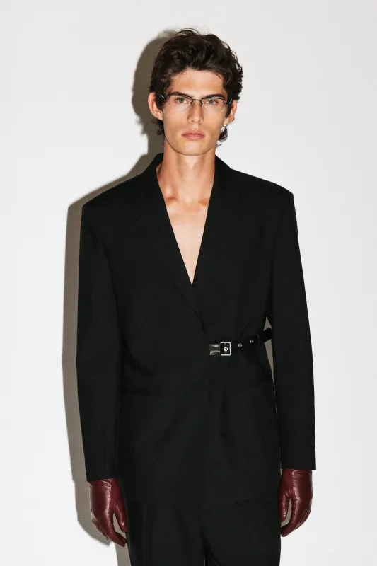 Peninsula Double-Breasted Belted Blazer  |  Black made by California Arts