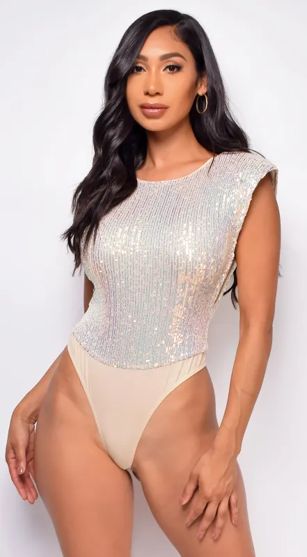 Houston Opal Beige Sequin Bodysuit sold by Emprada