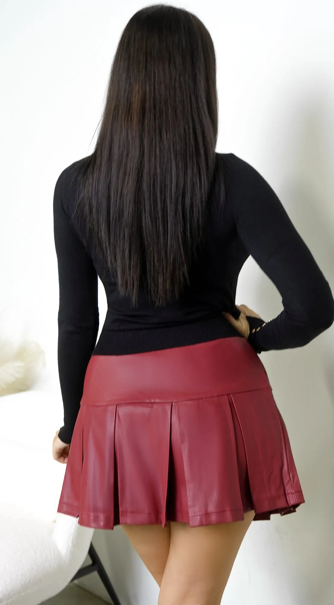 Nerix Pleated PU Leather Skirt - Brick Red sold by Emprada product image thumbnail 2