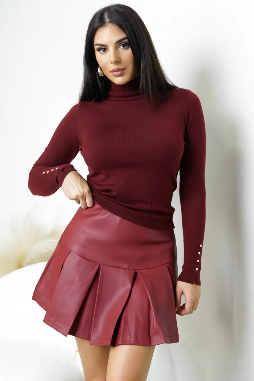 Nerix Pleated PU Leather Skirt - Brick Red sold by Emprada product image thumbnail 4