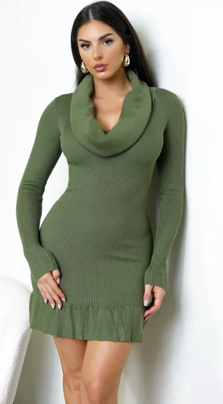 Velmira Cowl Neck Ribbed Mini Dress - Green sold by Emprada