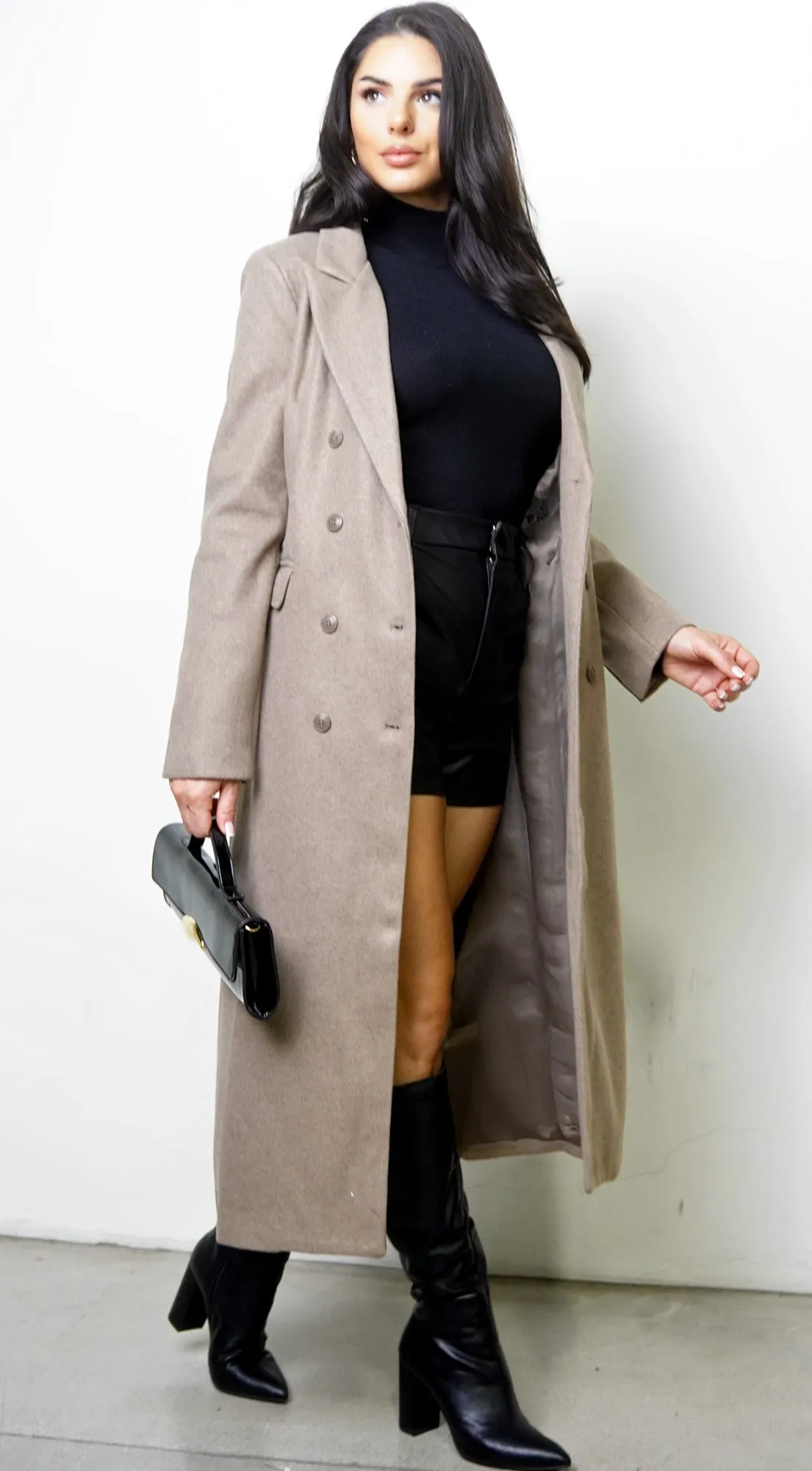 Rita Double-Breasted Longline Notch Collar Coat - Mocha sold by Emprada product image thumbnail 5