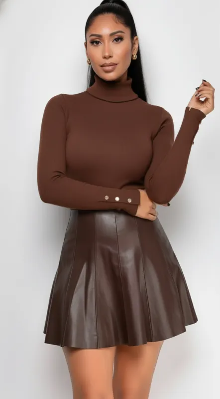 Gigi High Neck Long Sleeve Top - Brown made by Emprada